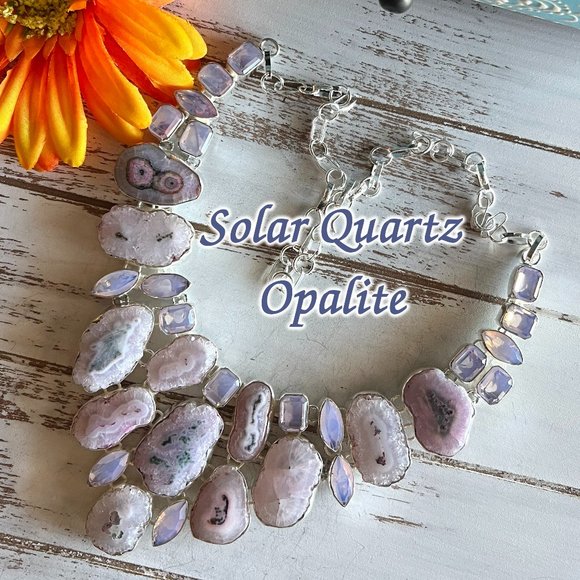 Solar Quartz & Opalite Necklace Handmade Crystal Gemstone 925 Silver Large New! - Picture 3 of 15